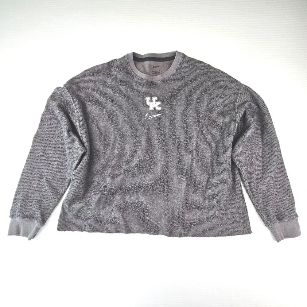 Nike Yoga Kentucky Wildcats Sweatshirt Gray Textured Raw Hem Crop M UK Logo
